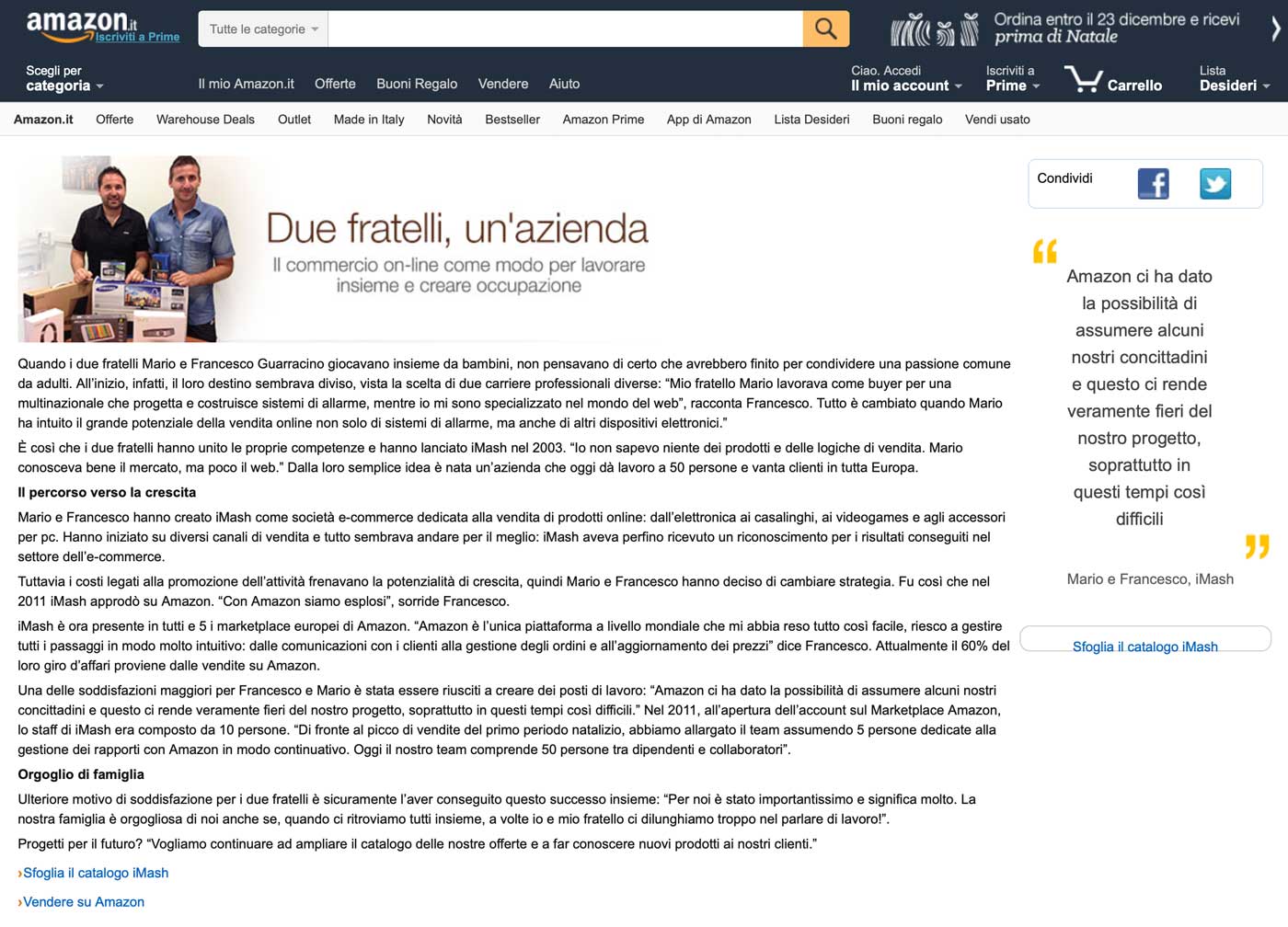 Screenshot della pagina Amazon.it